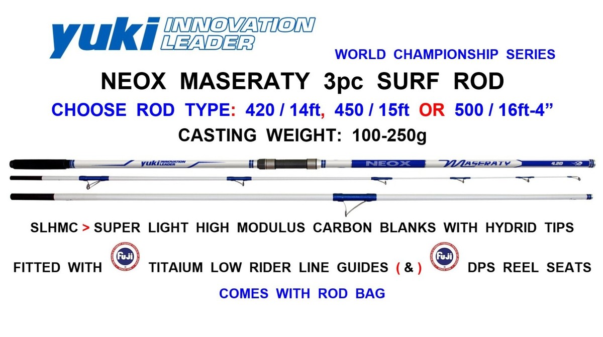 YUKI NEOX MASERATY SURF ROD 3pc SLHMC BEACHCASTER FUJI TITANIUM