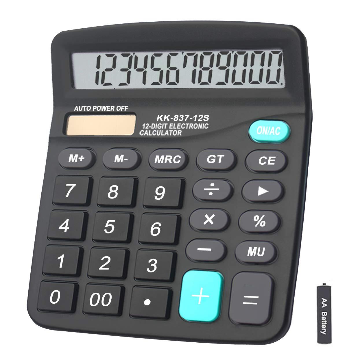 Calculators, 12-Digit Dual Power Handheld Desktop Calculator with Large LCD D...