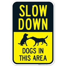 Slow Down Dogs In This Area Sign, Traffic Sign,
