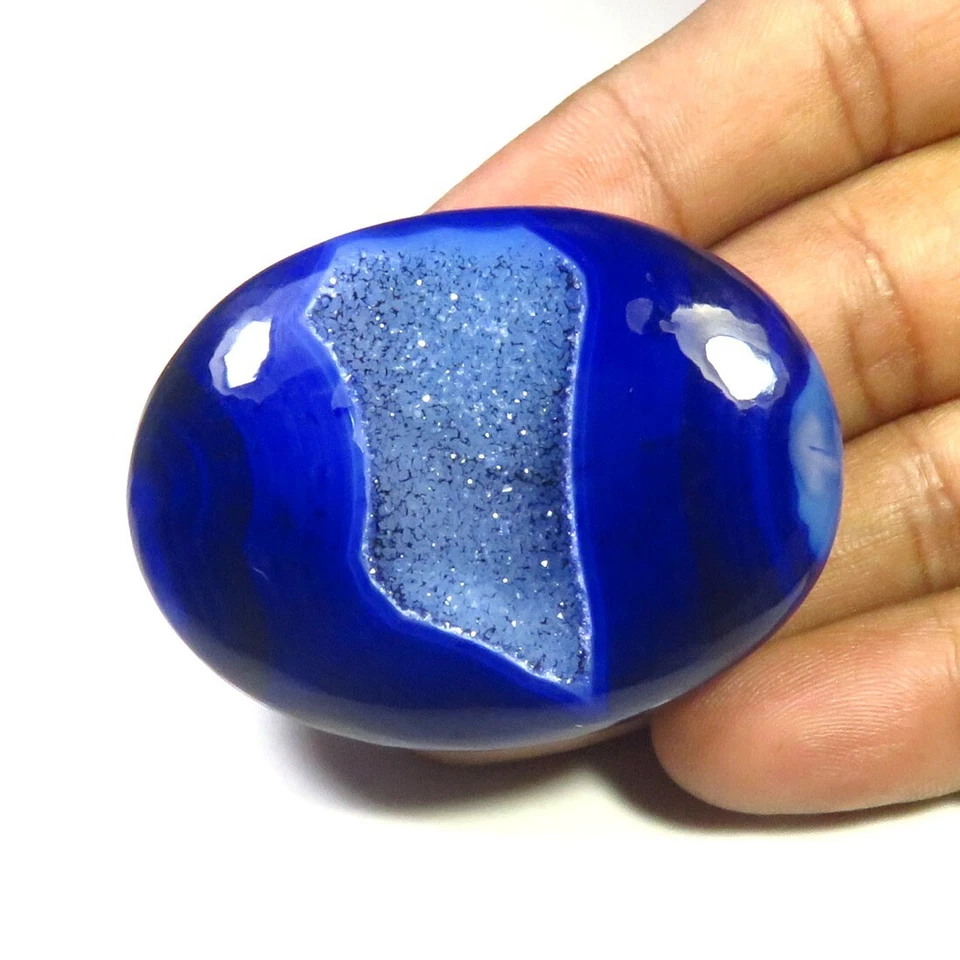 Cabujón de ágata druzy de ónix natural 50x38 mm geoda de ónix azul piedra preciosa ovalada OND-1427 Foto 2 de 4
