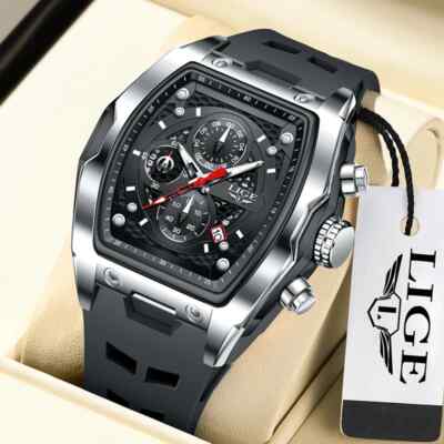Luxus Square Sport Chronograph Quarz Uhr Wasserdicht Silikon Armband