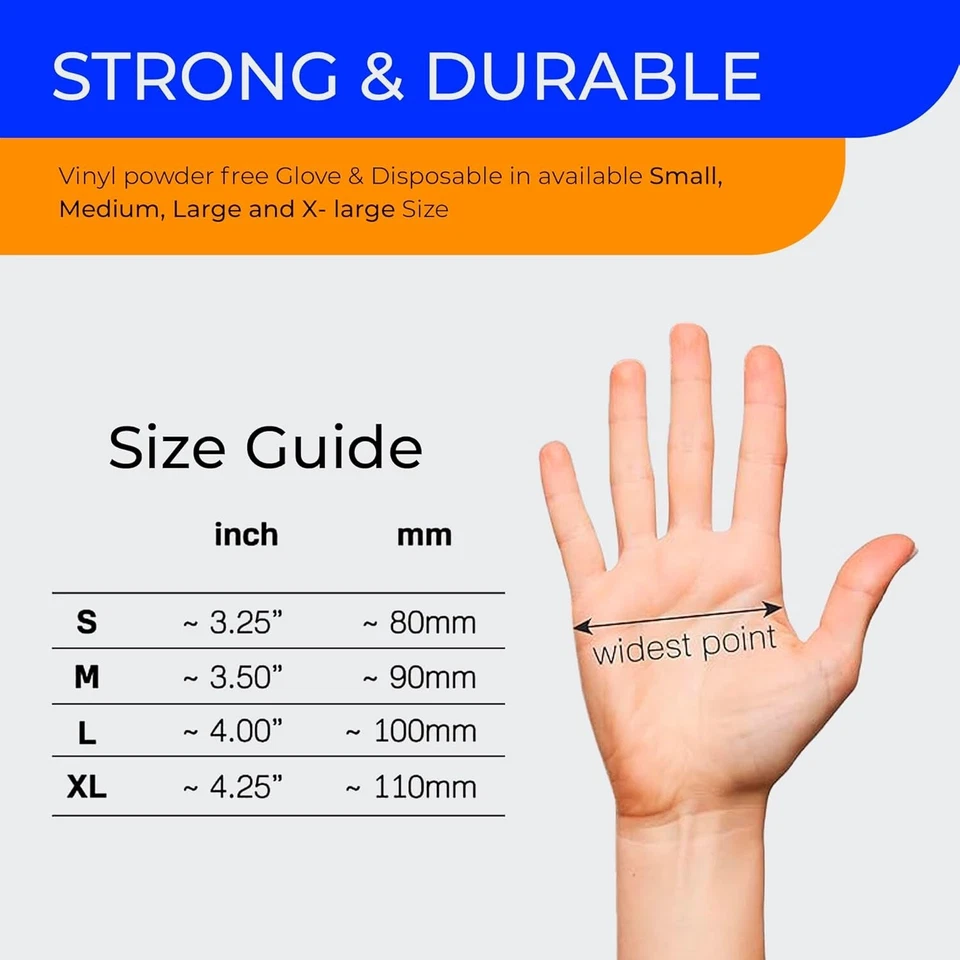 GLOVEMAN Disposable Clear Vinyl Powder & LATEX FREE Gloves Small-XL 100 200 1000 - Image 2 of 4