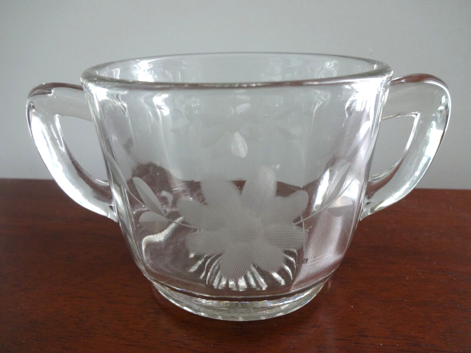 CLEAR ETCHED FLORAL GLASS Sugar Bowl  and Creamer Set VTG