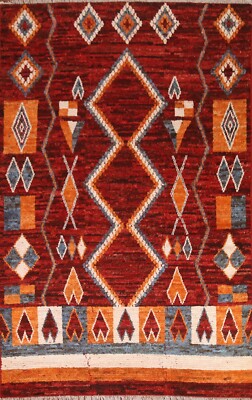 Red Southwest Moroccan Area Rug 6x9 ft. Wool Hand-Knotted Carpet