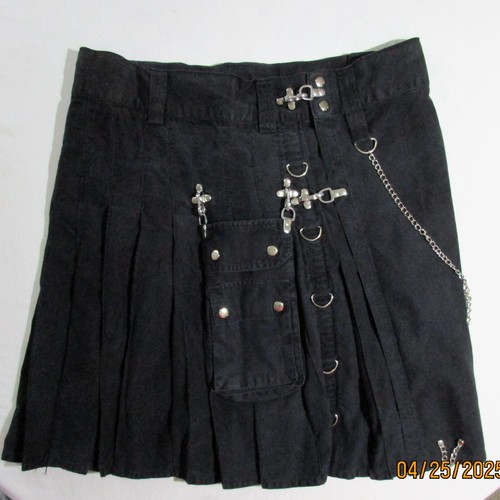 Gonna kilt uomo tasche cargo anelli a D catene nero cotone punk gotico 42" vita - Foto 10 di 23