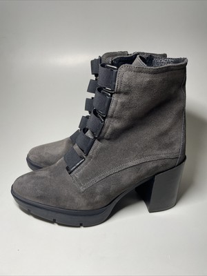 Fabianelli Italy $198 Grey Suede Block Heel Boots Womens Size 7.5 M EU38 New