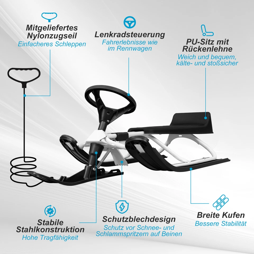 Lenkschlitten Schlitten mit Lenkrad Bob für Kinder Kinderschlitten ab 5 Jahre - Bild 4 von 4