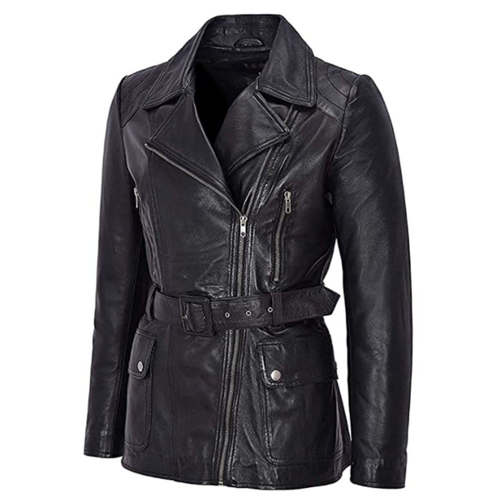 Nuevo Damas Chaqueta de Cuero Genuino Negro Invierno Trinchera Abrigo Moda Para Mujer