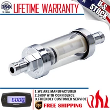 10mm 3/8'' Reusable Chrome Glass Fuel Filter Car Petrol Diesel Inline Universal