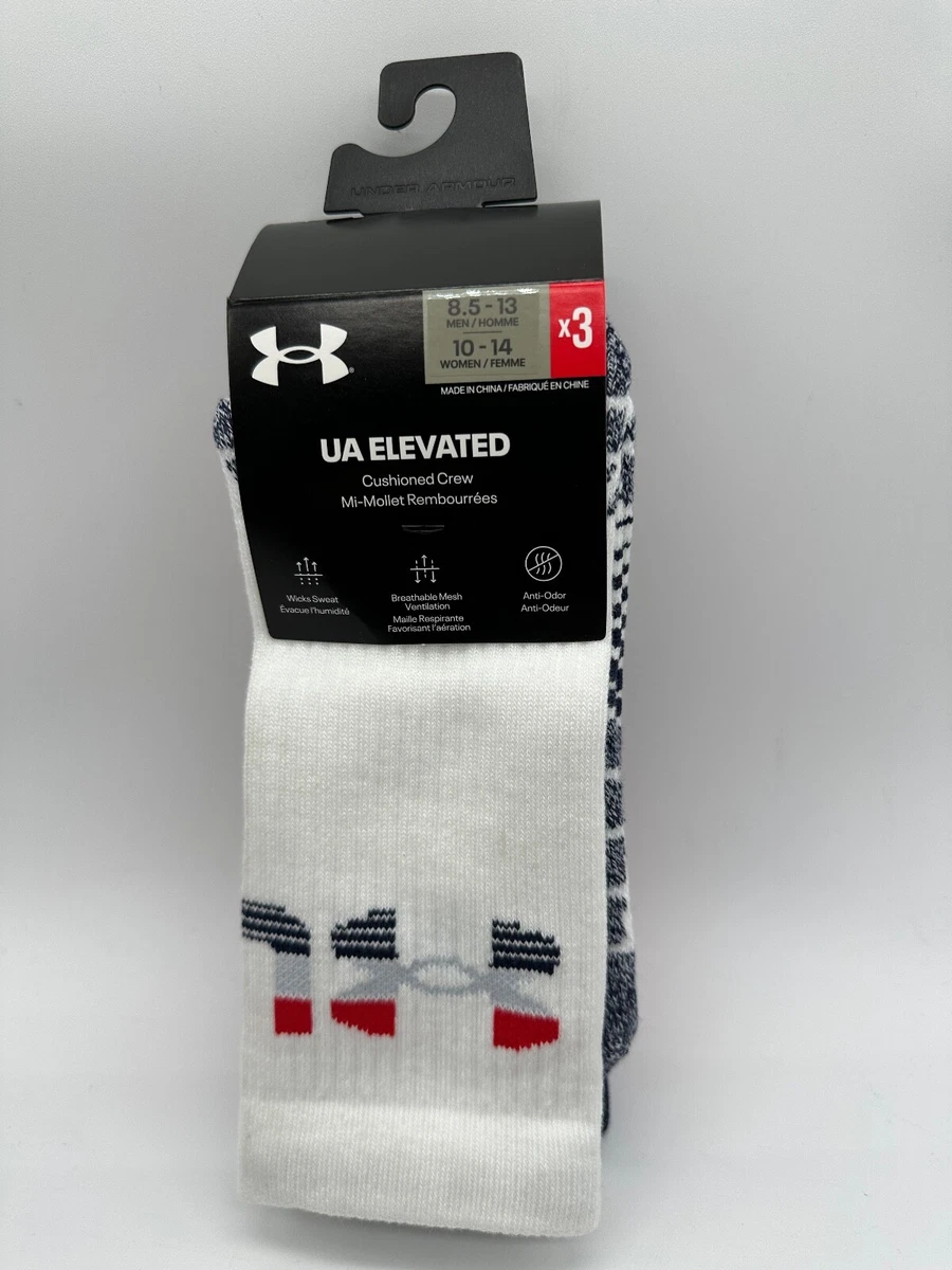 NEW 3 PAIR PACK UNDER ARMOUR UA ELEVATED CUSHIONED CREW SOCKS MULTICOLOR  8.5-13