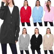 LADIES WOMEN GIRLS PLAIN CARDIGAN WITH BUTTONS KNITTED LONG SLEEVE WITH POCKETS