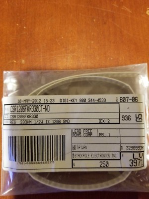 250 New Flat Mount Chip Resistors CSR1206FKR330 	RES 0.33 OHM 1% 1/2W 1206  