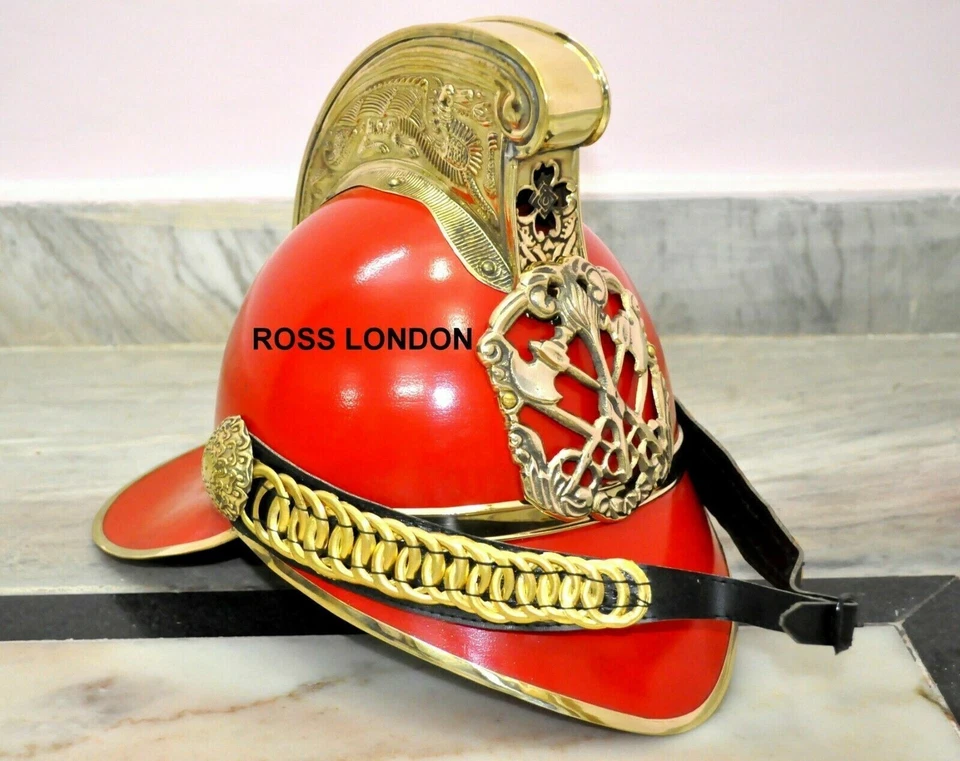 Fire Fighter Red Finish Fireman Victorian British Chief Brass Fireman Helmet - Image 3 of 4