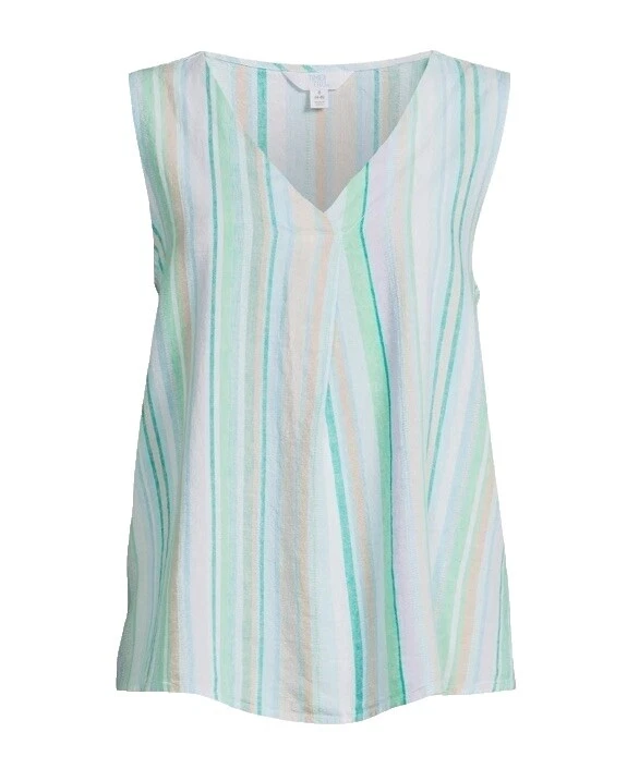 条纹亚麻背心女