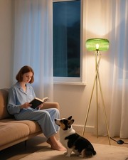Lightdot Glass Tripod Floor Lamp for Living Room, Tripod, 1 Green Globe-Gold 
