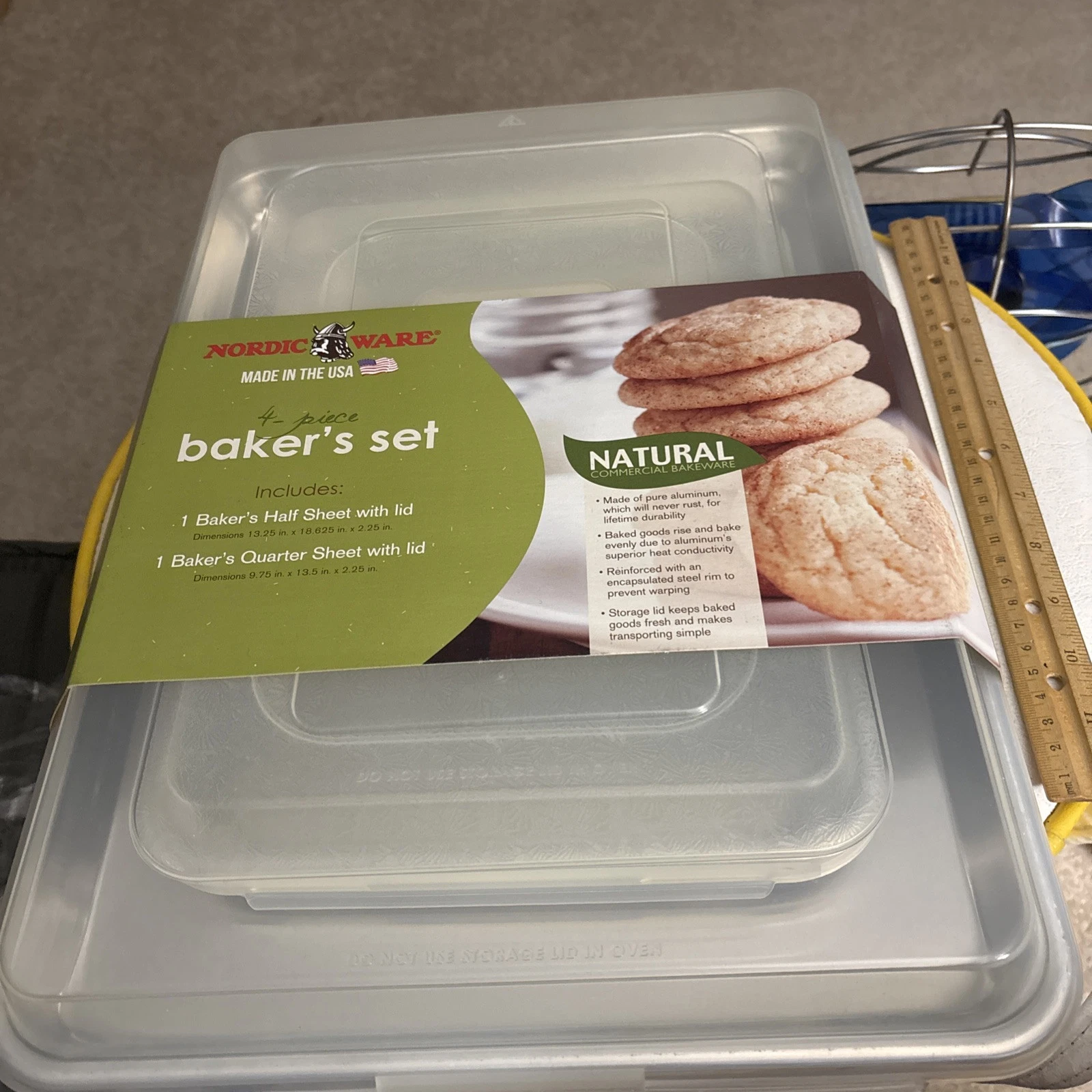 Nordic Ware 4 Piece Baker’s Set 1 Half Sheet 1 Quarter Sheet With Lids