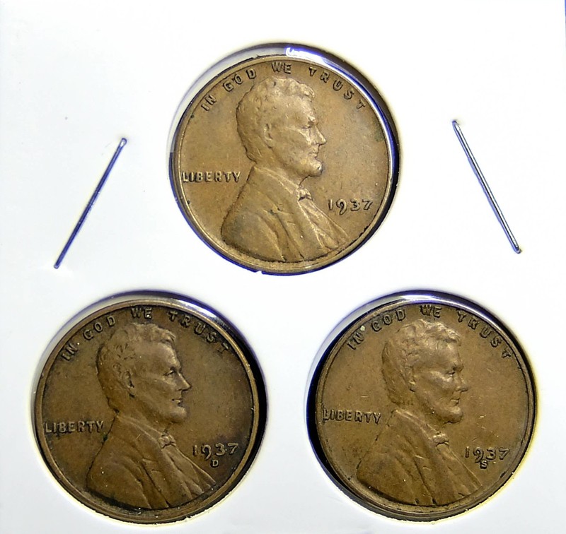 1937-P 1937-D 1937-S   Lincoln Wheat Copper Penny Cent - 3 Coin Set [USP-210]
