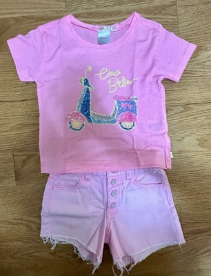 Billieblush Girls Toddler 2 Piece Set T-shirt Top + Shorts Pink Sz 4T Excellent