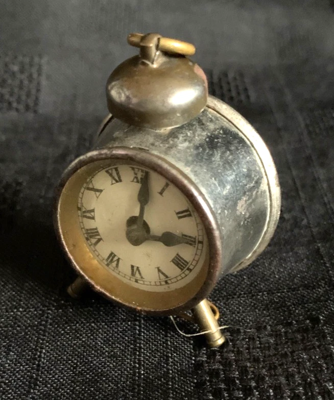 Antique Bedside Alarm Clock Novelty Cast Metal Rotary Tape Measure - Image 3 of 4