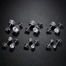 316LStainless Steel Round Stud Earrings Clear Cubic Zirconia with Butterfly Back