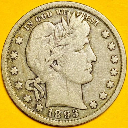 1893-O U.S. BARBER SILVER QUARTER 25c COIN (Fine+) 2nd Mintage Year!