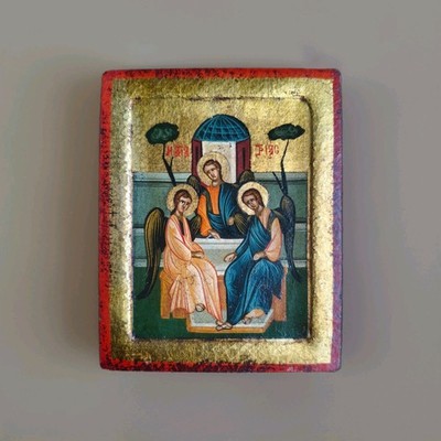 Orthdox katholisch handbemalt Ei Tempera Holz Ikone Heilige Dreifaltigkeit Andrej Rublev