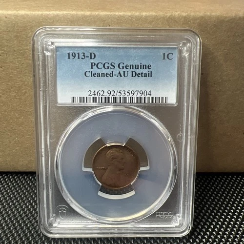1913-D Wheat Penny, PCGS Graded AU Detail, Cleaned, Beautiful Wheat Cent