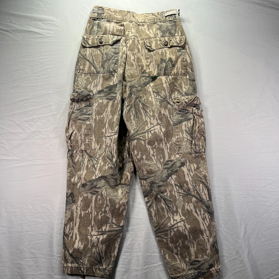 Pantalones Camuflaje Vintage Niños Grandes 27x28 Verde Roble Musgo Caza Exterior Años 90 Foto 3 de 4