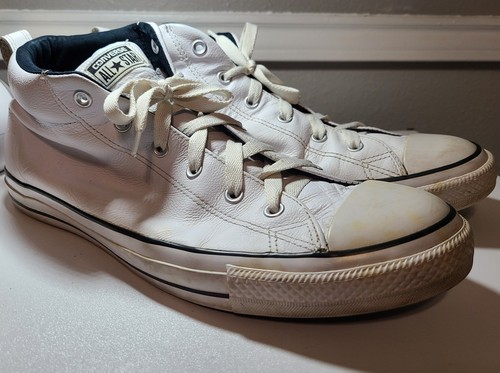 CONVERSE ALL STARS WHITE LEATHER US SIZE 14 MENS HIGH TOP USED NO BOX