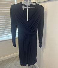 Jacques Vert navy V-Neck Long Sleeve Wrap Dress Knee Length One Size