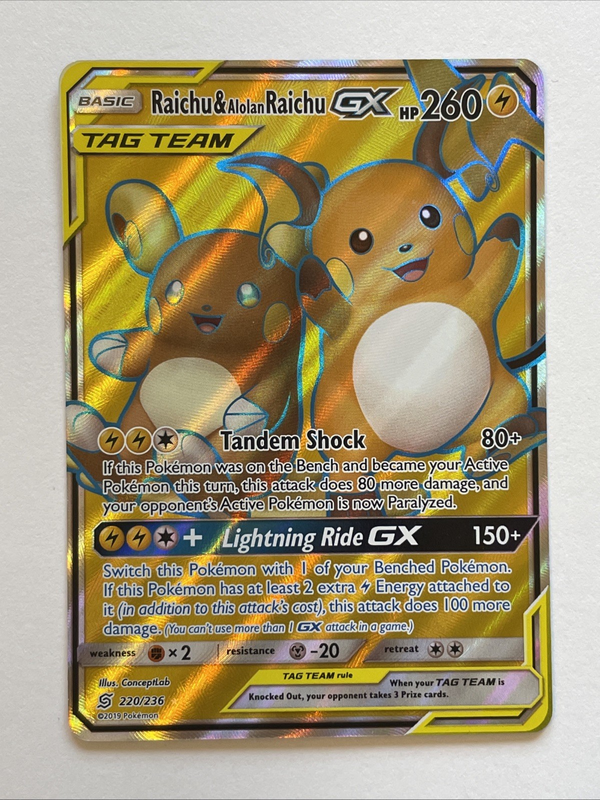 Raichu & Alolan Raichu GX 220/236 Unified Minds Full Art LP