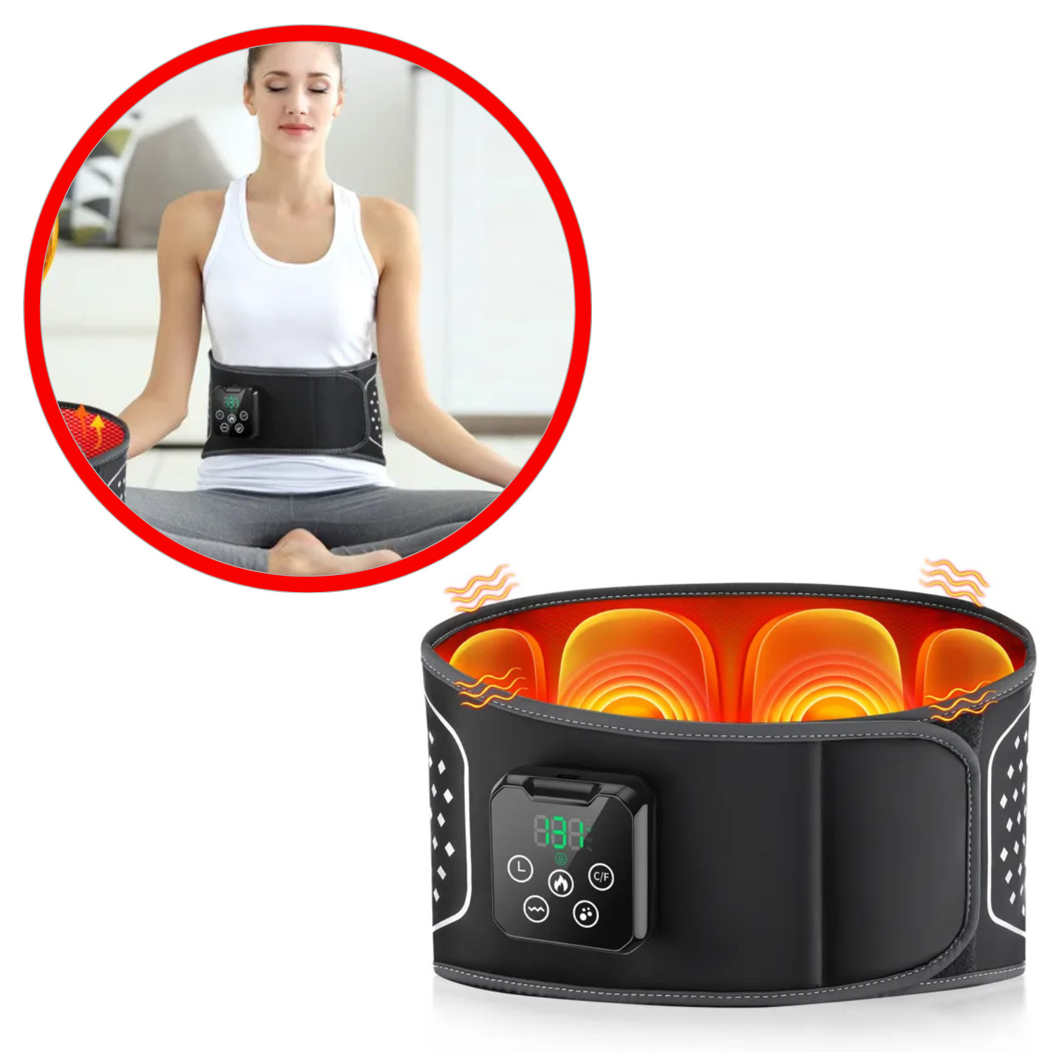 Ceinture massage dorsale chauffante rechargeable avec triple intensité de vibration