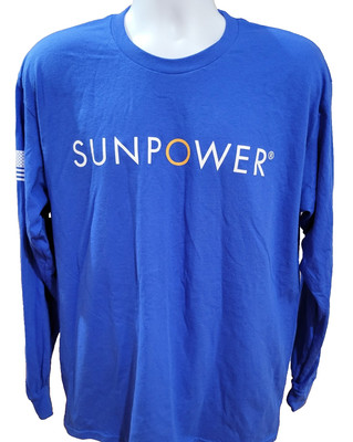 T-shirt Men Large Blue Long Sleeve Heavy Cotton Gildan Sunpower Logo Casual NWOT