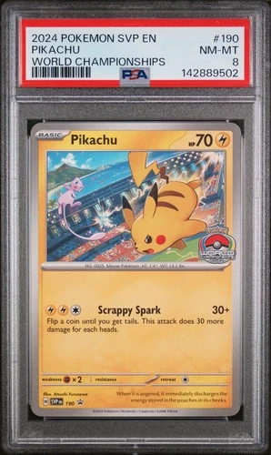 2024 POKEMON SVP EN-SV BLACK STAR PROMO WORLD CHAMPIONSHIPS #190 PIKACHU PSA 8