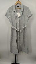 Quince 100% European Linen Button Front Dress Blue Pinstripe Basic Sleeved M