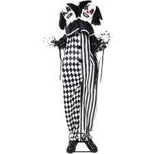 Haunted Hill Farm Lifesize 5.5-Ft Animatronic Scary Talking Two-Headed Clown ...