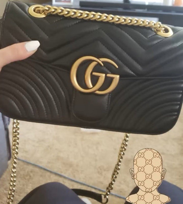 Gucci Black GG Logo Chevron Quilted Chain Shoulder Bag, Gold-Tone Hardware