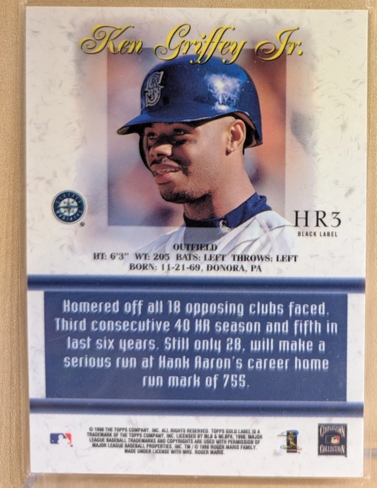 1998 Topps Gold Label HOME RUN RACE BLACK 3 Ken Griffey Jr Roger Maris REFRACTOR - Image 2 of 2