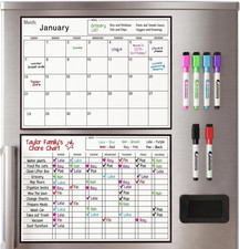 2 Pack Magnetic Dry Erase Calendar for Fridge  Chore Chart,17 "x 12"