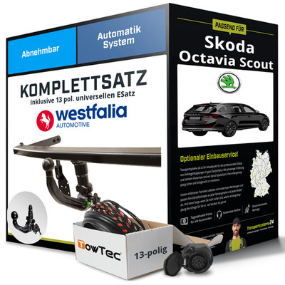 Für SKODA Octavia Scout III 5E Anhängerkupplung abnehmbar +eSatz 13pol uni 13-