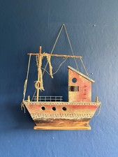 Rustic Handmade Wooden Fishing Boat. Model Folk Art Coastal Nautical Decor