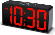 Small Digital Alarm Clock for Bedroom, Small, Black Case Red Digits