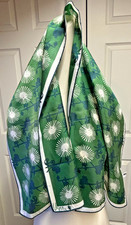 Large 44" x 14" Oblong VERA Ladybug Scarf Green White Navy Starburst Pattern