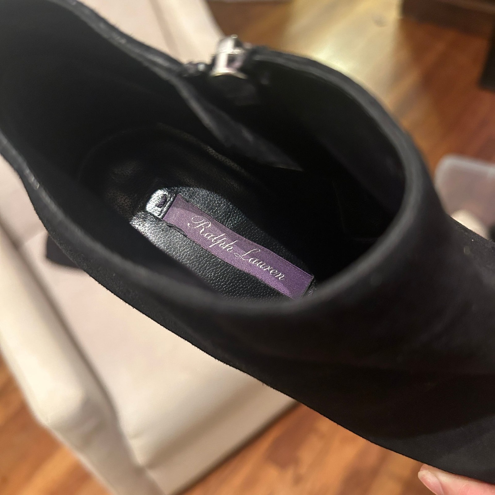 Ralph Lauren Purple Label Black Suede Stiletto Ankle Booties thumbnail 4