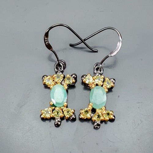 Jewelry gem Emerald Earrings 925 Sterling Silver /E123387 - Picture 1 of 8