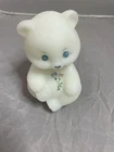 Vintage Fenton Art Glass white satin glass bear figurine Blue Flowers Signed D.H