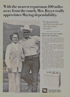 Maytag Washer Dryer Testimonial Ken Marion Royer Leslie Idaho 1973 Print Ad 226