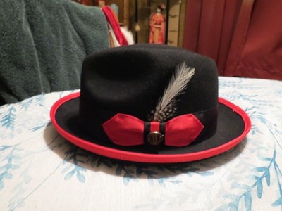NEW, MEN'S BRUNO CAPELO  CHICAGO SNAP BRIM BLK WT RED FEDOA  AUSTRALIAN WOOL HAT