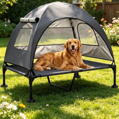 Elevated Dog Bed, Large Raised Dog Cot with Removable Shade Canopy for Large