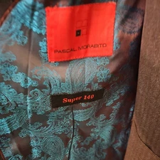 Pascal Morabito Brown Pinstriped 3-Piece Suit 48L Jacket Vest, 42L Pants